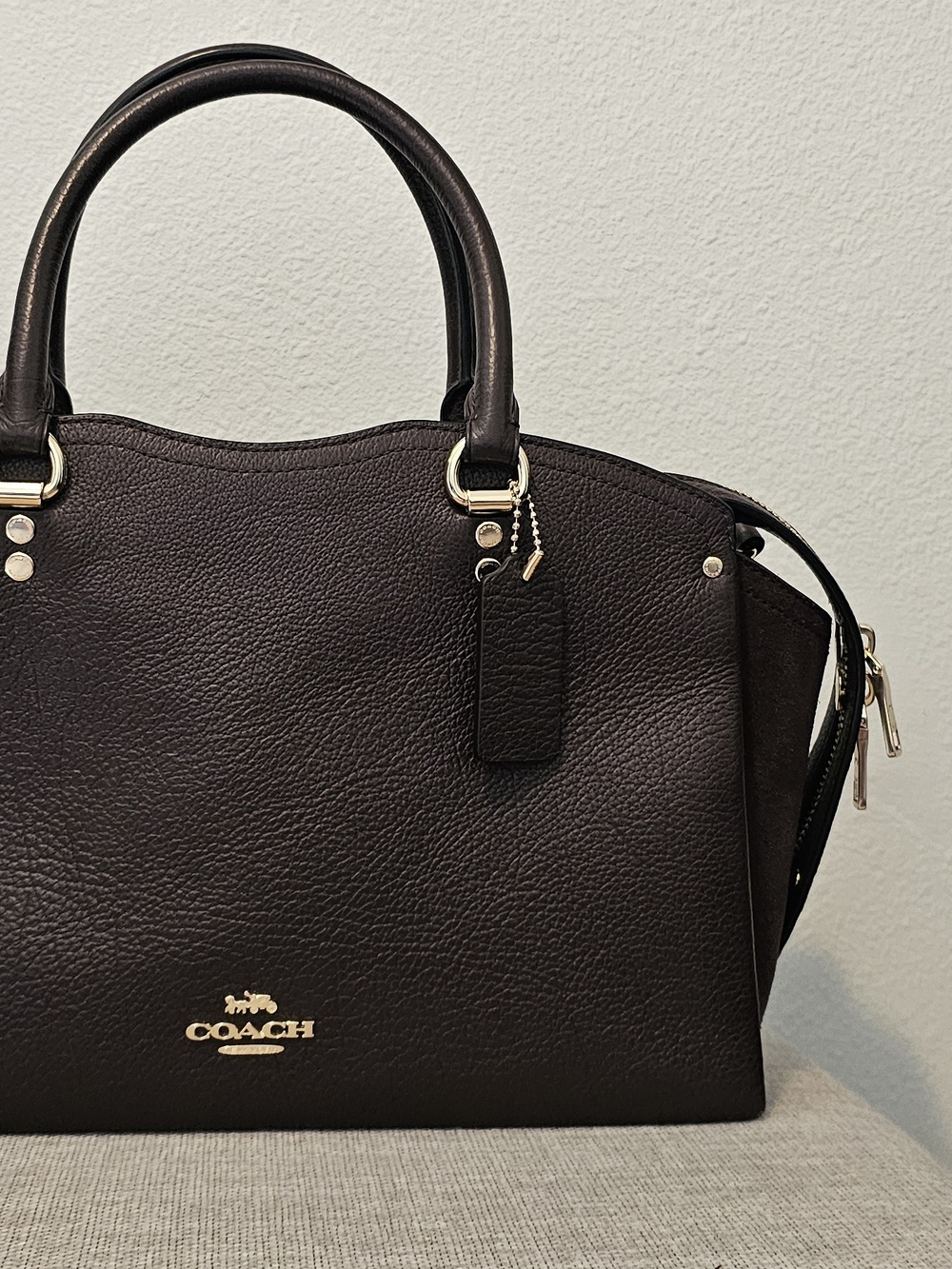 Coach Pebbled Leather Satchel in Dark Brown with Gold Hardware